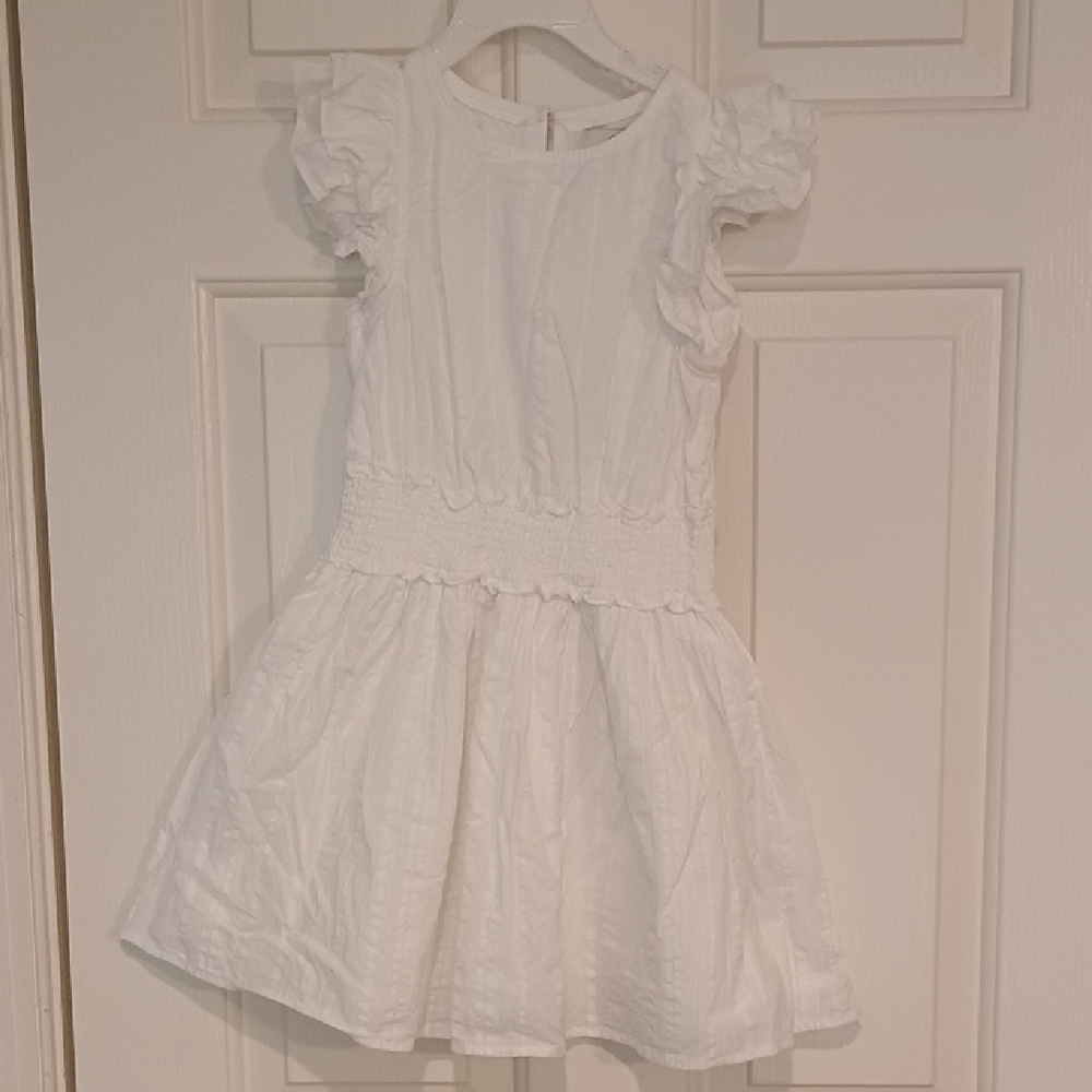 Girls Vineyard Vines White Ruffle Sleeve Smocked Waist Dress